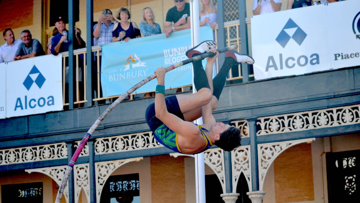 A huge crowd gathered in Bunbury's CBD well before COVID-19 restrictions were in place for the 2020 Street Pole Vault event. Photo by Thomas Munday.