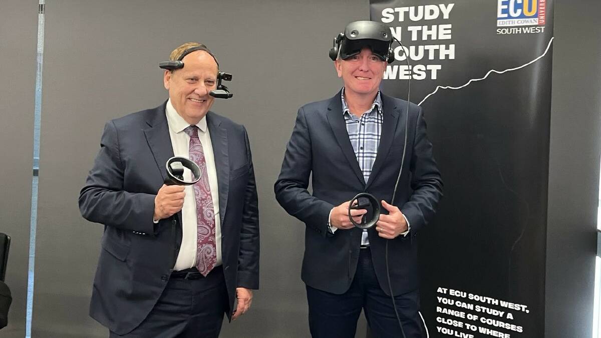 Test drive: Bunbury MLA Don Punch with Innovation minister Stephen Dawson at ECU South West Campus. Pictures: supplied.