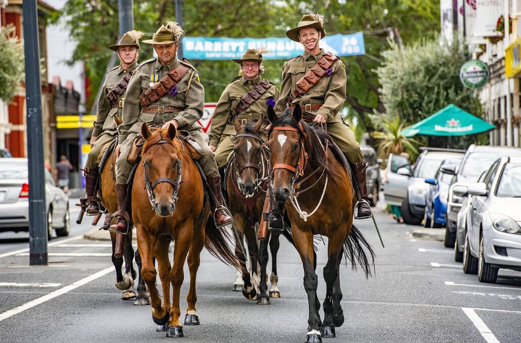 Horses of the 10th Light Horse Troop ride through the city at the weekend for Remberance of Animals in War. Picture David Bailey