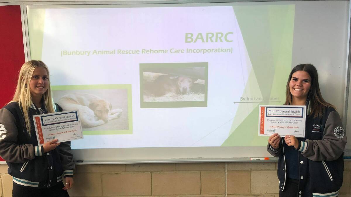 The winning team was Amber Pierre and Indiana Percival for their presentation on Bunbury Animal Rescue Rehome Care Inc.Photo is supplied.