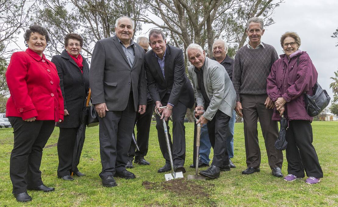 Family affair: City of Bunbury Mayor Gary Brennan with South West Migrant Memorial Committee at Queens Gardens for the turning of sod. Photo: Thomas Munday. 