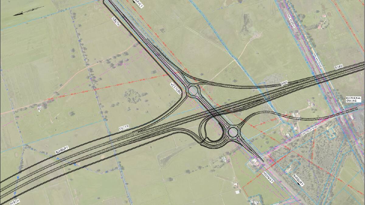 The new design interchange to all full access to the Bunbury Outer Ring Road from the South Western Highway. Photo supplied.