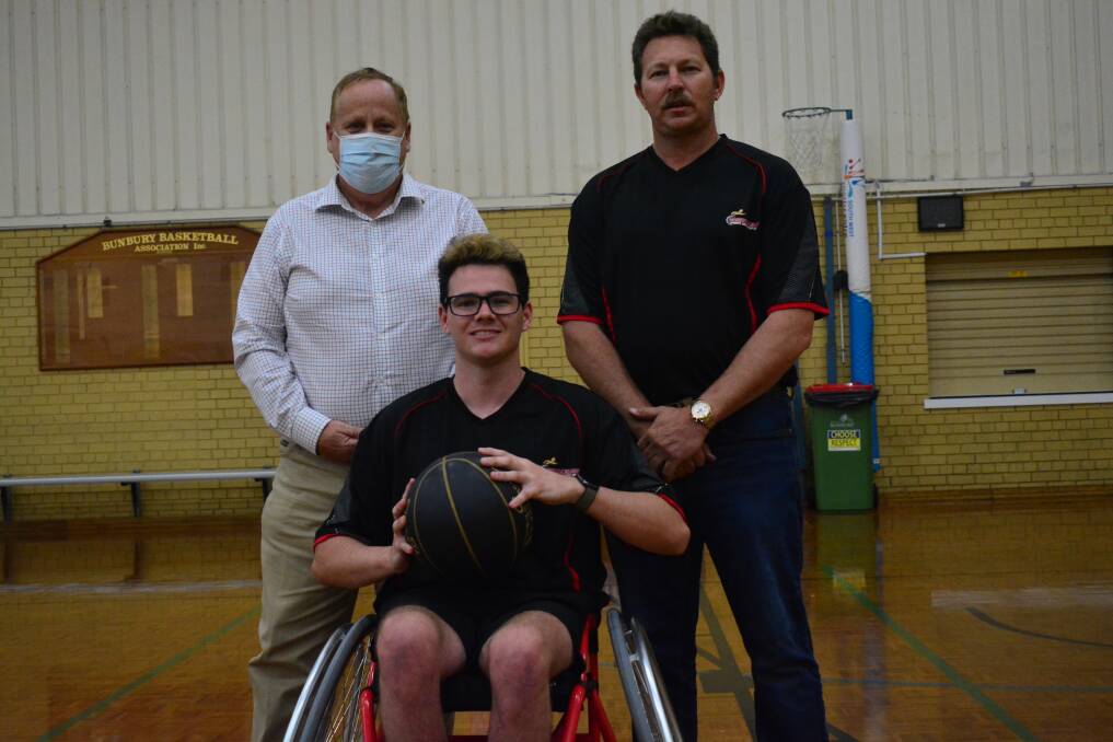 Inclusive: Bunbury MLA Don Punch with Wheelchair Sports South West Inc president Neil Crombie and vice president Cory Crombie. 