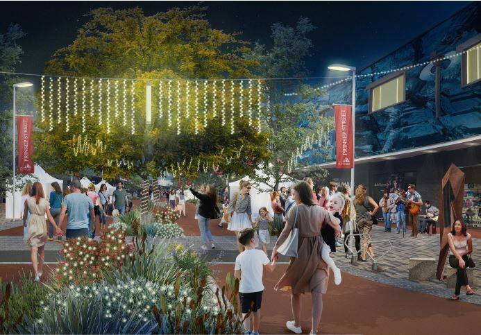 GHD Woodland concept design of Prinsep Street night time view.