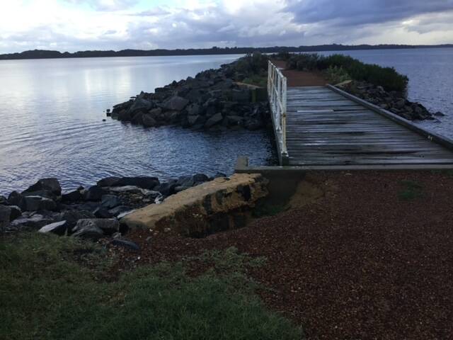 Potholes: Some of the damage to the Australind Jetty includes potholes throughout the 1.1km structure: Picture: Mick Crosby.