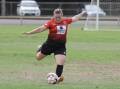 Pass: Busselton City's Sami Ryan sends forward a free kick. Pictured: Sharon Cowley.