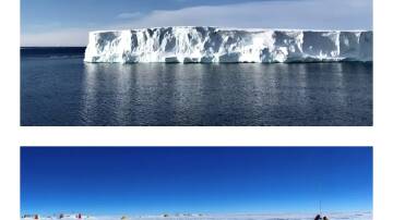 Increasing ocean and atmospheric temperatures are causing important changes in the Antarctic landscape. Pictures (Top) Image courtesy of Andy Thompson. (Bottom) A field camp on the surface of the East Antarctic Ice Sheet, Princess Elizabeth Land. Credit: Nerilie Abram/ANU

