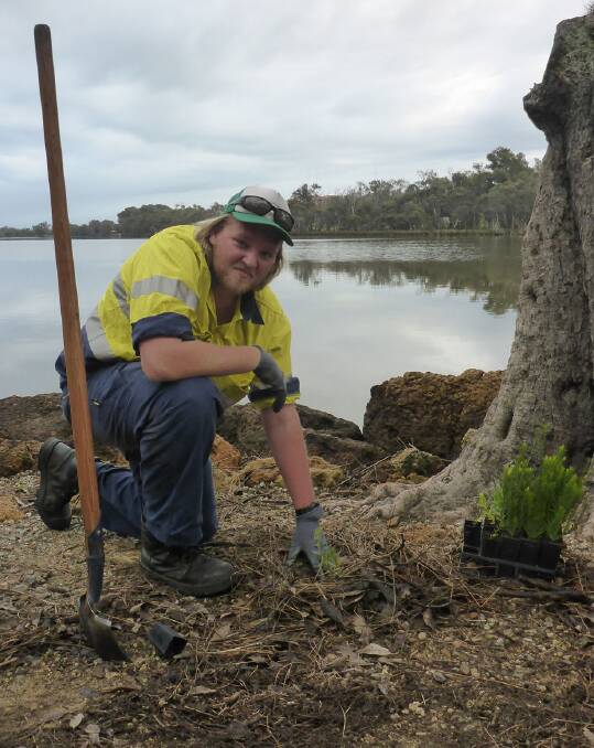 Shire of Dardanup horticulture apprentice Darcy Webb has been undertaking a winter planting program at Eaton foreshore's One Tree Point, set to be boosted by the seedlings planted on National Tree Day.