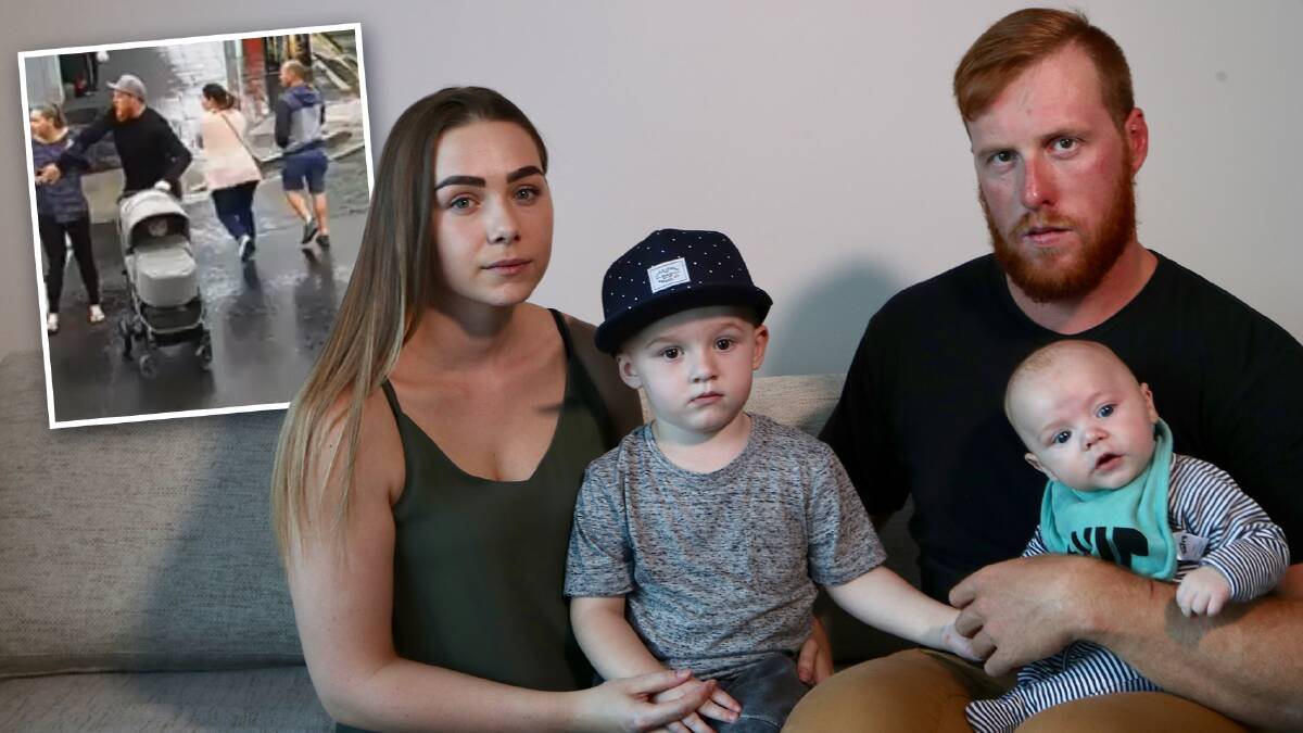 Samantha Butler, with son William and partner Nick Tolmie, was pregnant with Cooper, four months, when she was almost run down. Picture: Sylvia Liber