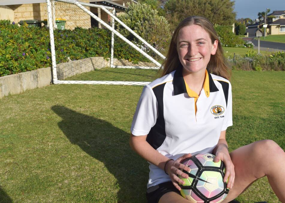 Busselton soccer player Asha McClurg will don the black and gold for WA this month when she travels to Victoria with the state side. Image Sophie Elliott.