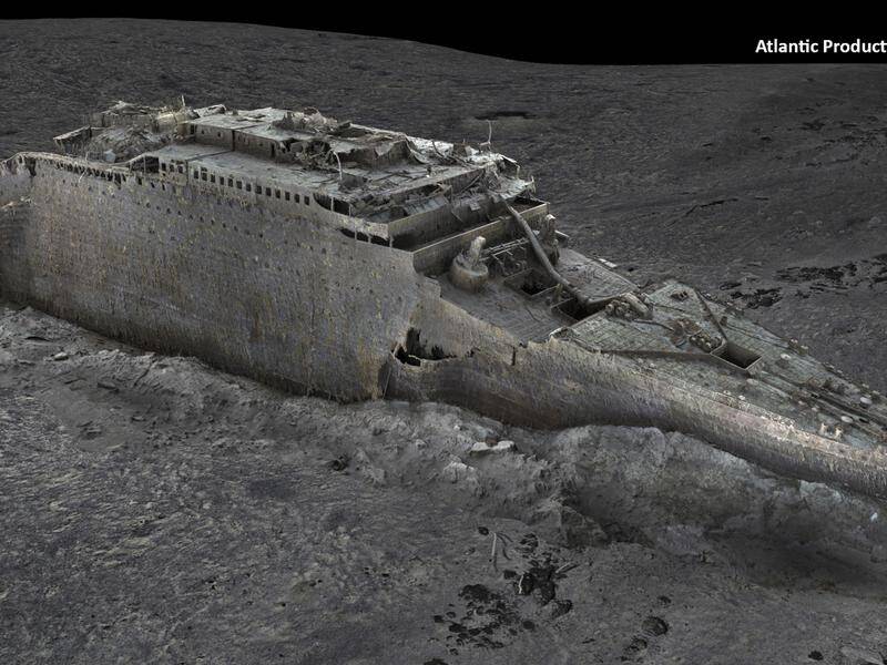 A 3D model of a scan of the Titanic shows both the bow and stern section in clear detail. (AP PHOTO)
