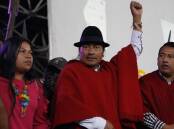 Leonidas Iza (second L) was among Ecuador's indigenous leaders protesting over the cost of living.