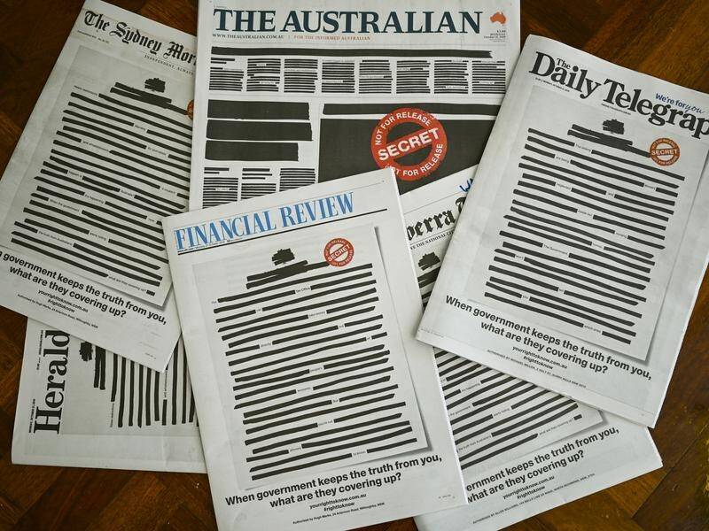 The front pages of major Australian newspapers show a 'Your right to know" campaign.