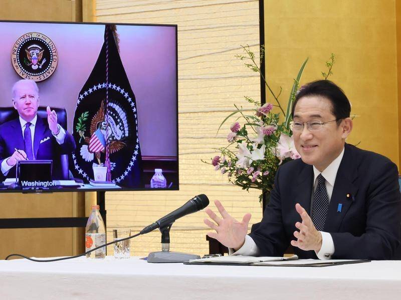 Japanese Prime Minister Fumio Kishida has held a virtual meeting with US President Joe Biden.