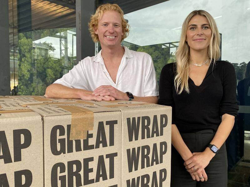 Jordy and Julia Kay are behind a compostable pallet wrap made from food waste. (Liv Casben/AAP PHOTOS)