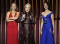 The Devil Wears Prada's Emily Blunt, Meryl Streep and Anne Hathaway were reunited at the SAG Awards. (AP PHOTO)