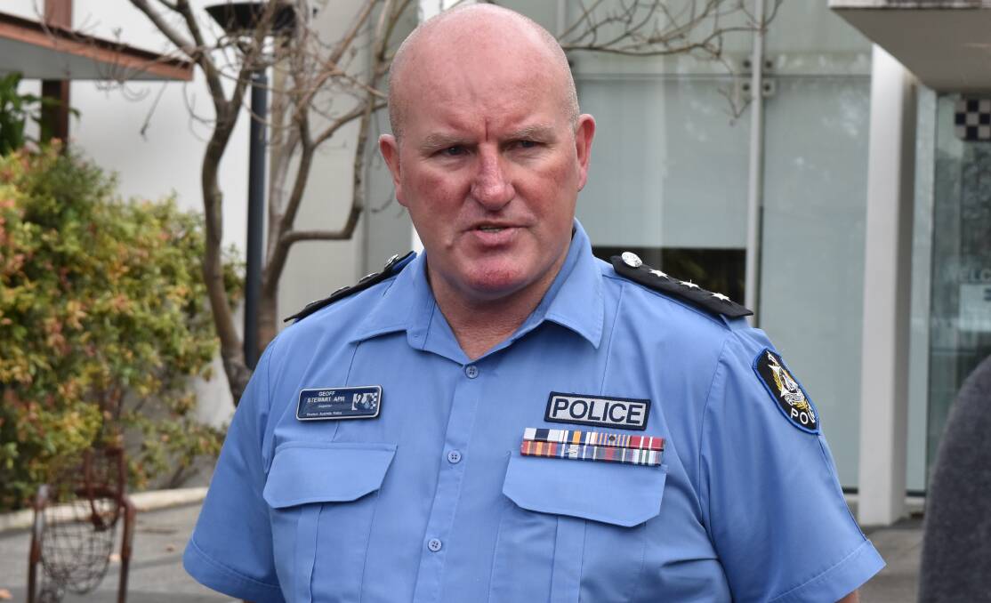 Inspector Geoff Stewart from the South West District Office spoke to media on Friday outside the Bunbury Police Station. Photo: Tim Carrier.