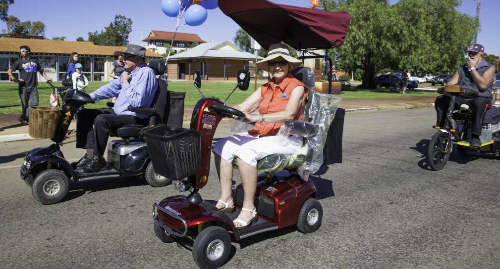 Wagin officer in charge Sergeant Jason Liddelow has clarified the road rules around people riding electric mobility scooters or 'gophers'. Pictured are people participating in the Haines Tyres Gopher parade at the 2015 Merredin Show. Photo: Bill Last.
