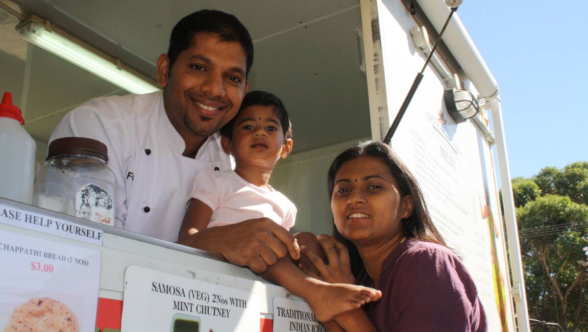 Spice Journey owner Falgunan Nanukurup, pictured with his wife Navajothy Arasan and his two-year-old daughter Harshatha, is looking forward to the Multicultural Night Under the Stars. 