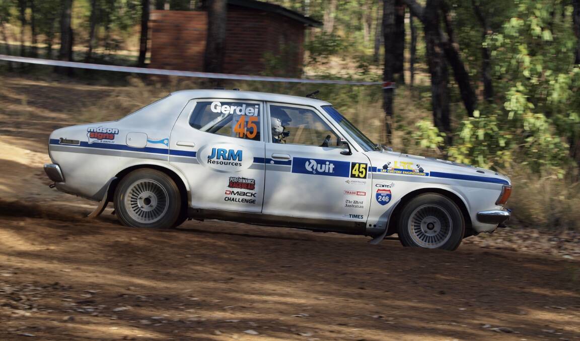 Mathew Gerdei and his co-driver Jenny Gerdei from Australind in a Datsun 180B. 