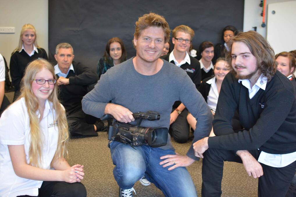 Year 12 student from Donnybrook Elisha Gray and Year 12 student from Bunbury Hamish Halket with Australian director and actor Myles Pollard.