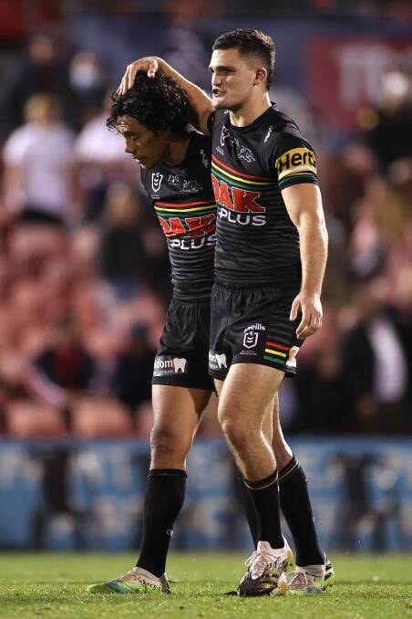 GOOD MOVE: Laurie Daley welcomes the selection of Jarome Luai at five-eighth outside his Panthers club halfback Nathan Cleary. Photo: Cameron Spencer/Getty Images