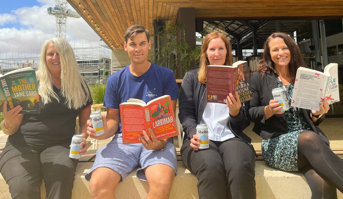 Page turners: Dymocks Busselton owner Beth Herbert, Shelter Venue Manager Ian Bavistock, MRRWF Director Sian Baker and City of Busselton Events Coordinator Peta Tuck at the festival hub, Shelter Brewing. Picture: Jemillah Dawson