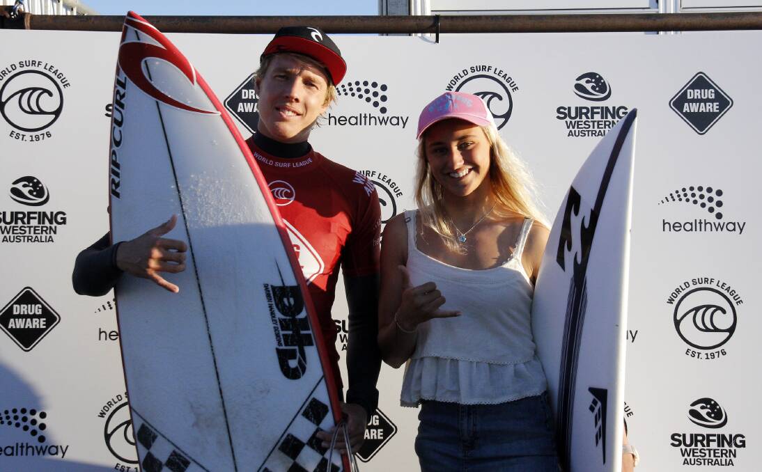 Jacob Willcox (Margaret River) and Mia McCarthy (Cowaramup) won the last Drug Aware WA Trials back in 2019 and will be two surfers to keep an eye on when competition gets underway next Tuesday. Photo: Surfing WA/Majeks