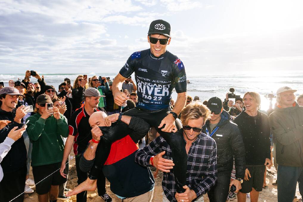 Local hero: Margaret River's own Jack Robinson has managed to overcome one of the championship tour's most in-form surfers, taking down John John Florence at Main Break in a nailbiting final. Picture: WSL/Dunbar