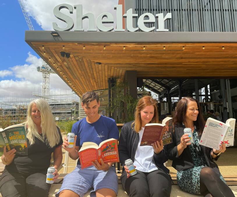 Page turners: Dymocks Busselton owner Beth Herbert, Shelter Venue Manager Ian Bavistock, MRRWF Director Sian Baker and City of Busselton Events Coordinator Peta Tuck at the festival hub, Shelter Brewing. Picture: Jemillah Dawson