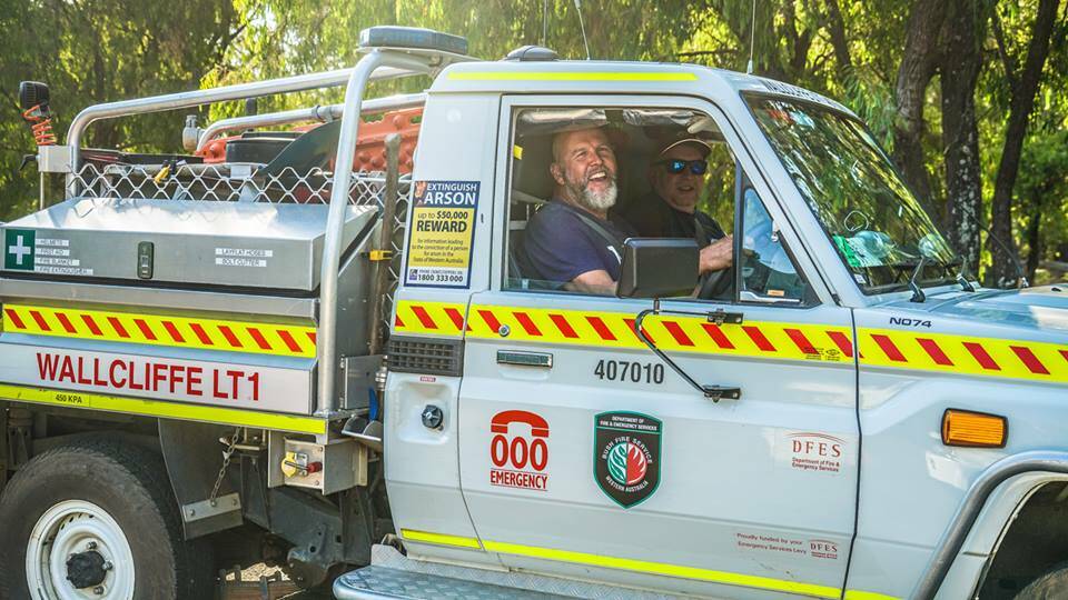 Brian and Nigel from the Wallcliffe Volunteer Fire Brigade head east to help with firefighting efforts.
Photo: Wallcliffe Volunteer Fire Brigade