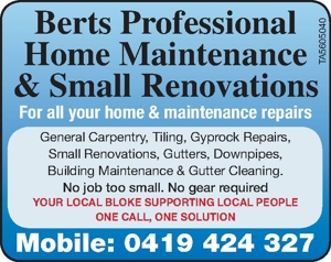 Home Maintenance Berts Professional

Home Maintenance

& Small