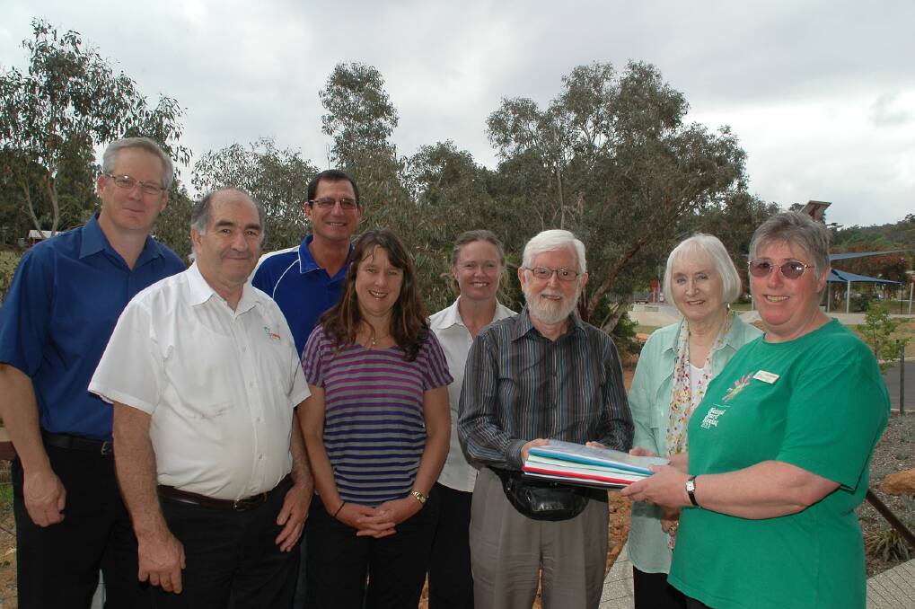Story: Bridgetown Greenbushes Shire CEO Tim Clynch, Shire President Tony Pratico, Rick and Alison Wheatley, Development Officer Megan Richards, Don and Margaret Ferrell and Shire Librarian Kathy Matthews receiving the recordings.