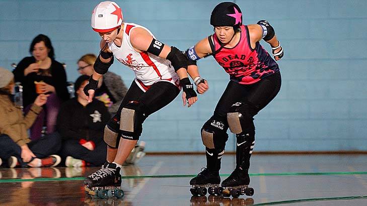 Face-off: VRDL jammers Miss Chivas and Swish Caraboom. Photo: Jesse Booher