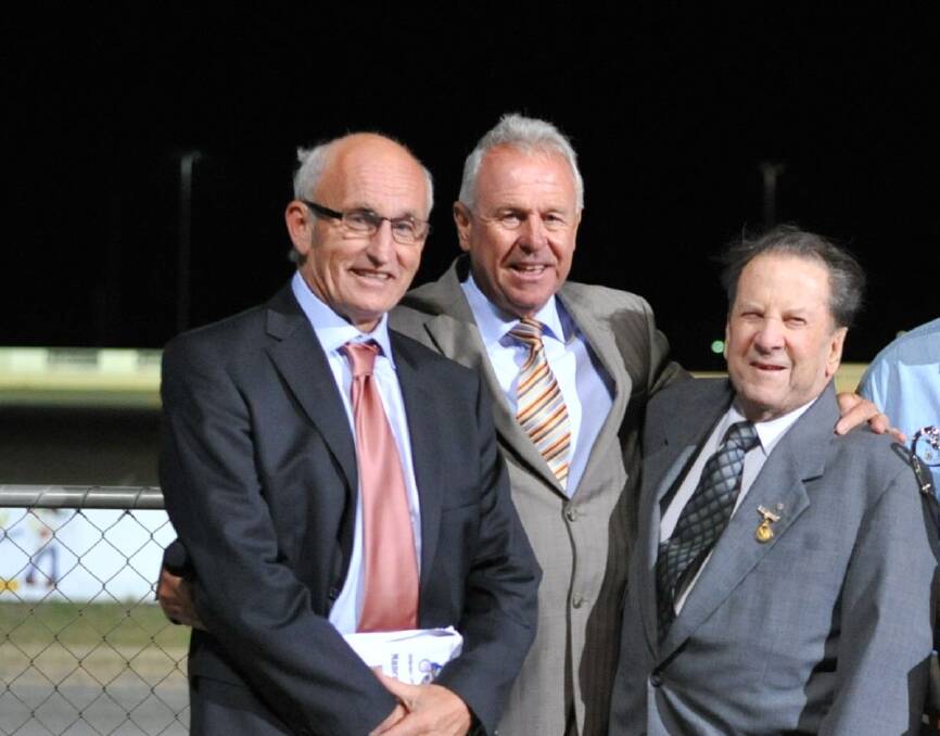 Dr Alan McGregor and Bunbury Trotting Club committee member Jeff Wright with Dr Manea. 