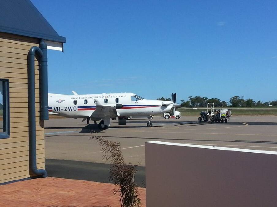 Royal Flying Doctor Service at Esperance Airport ready to transport Greg Pickering to Perth. 