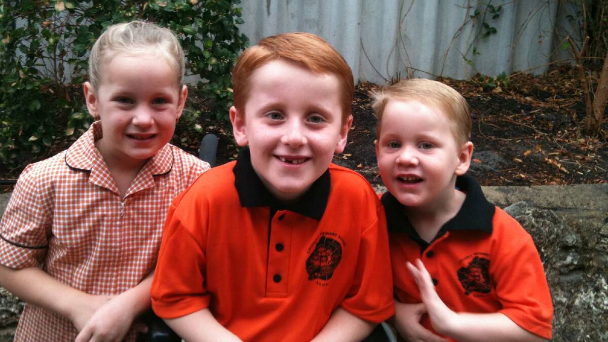 Eight-year-old Patrick Majewski (centre) survived a horrific gorge accident and was left without the use of his legs. He is pictured with siblings Izabel, 6, and Cameron, 4.